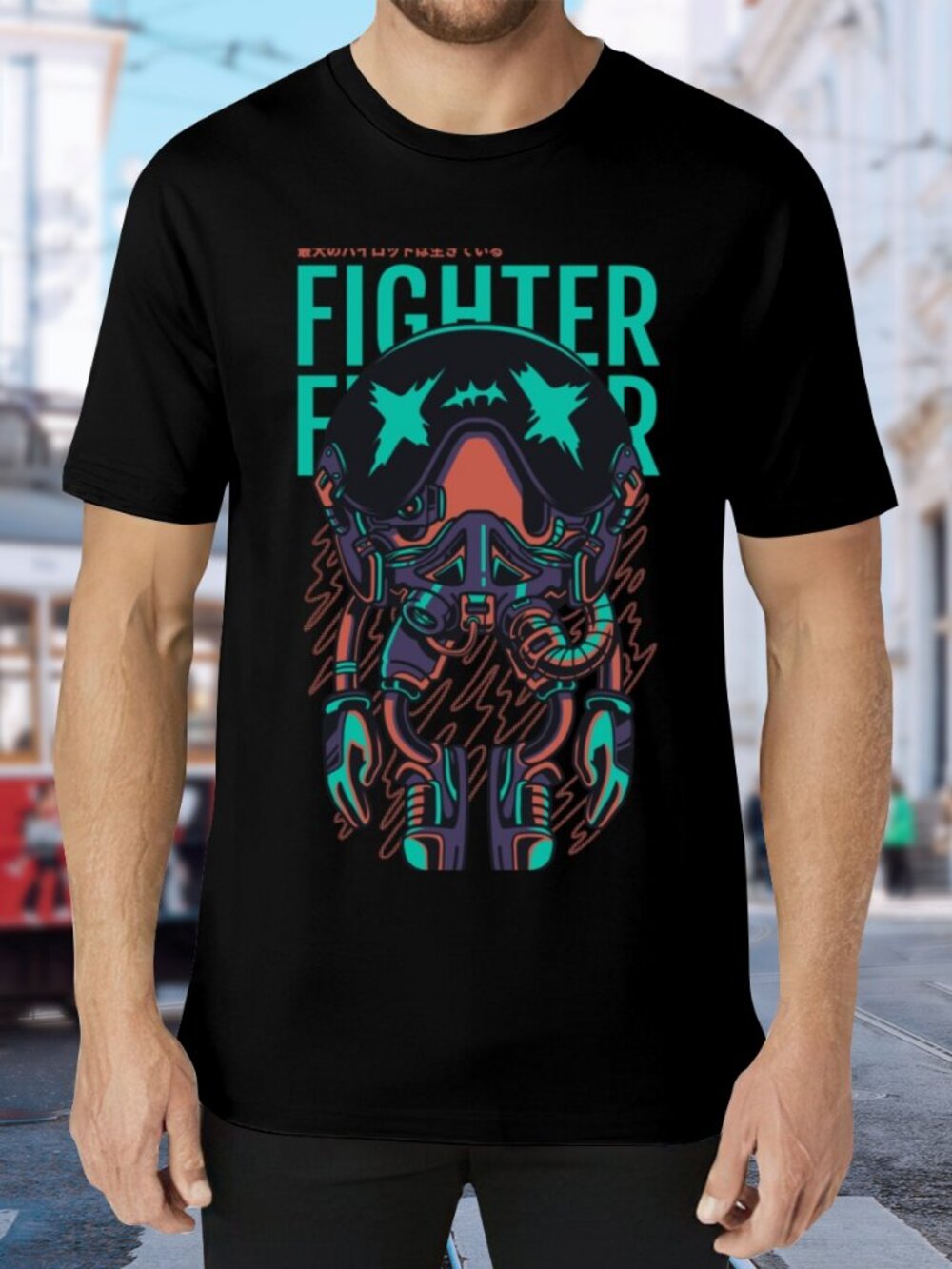 Fighter Pilot Graphic Tee - Black